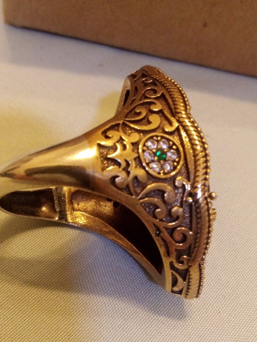 Gold-Tone Red Marquise Statement Ring with Green and Clear Accent Stones - Picture 4 of 6